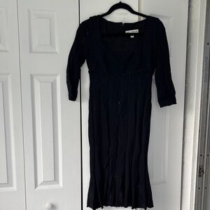 St. John's Evening Vintage embellished Black Midi Pleated 3/4 Sleeve Dress